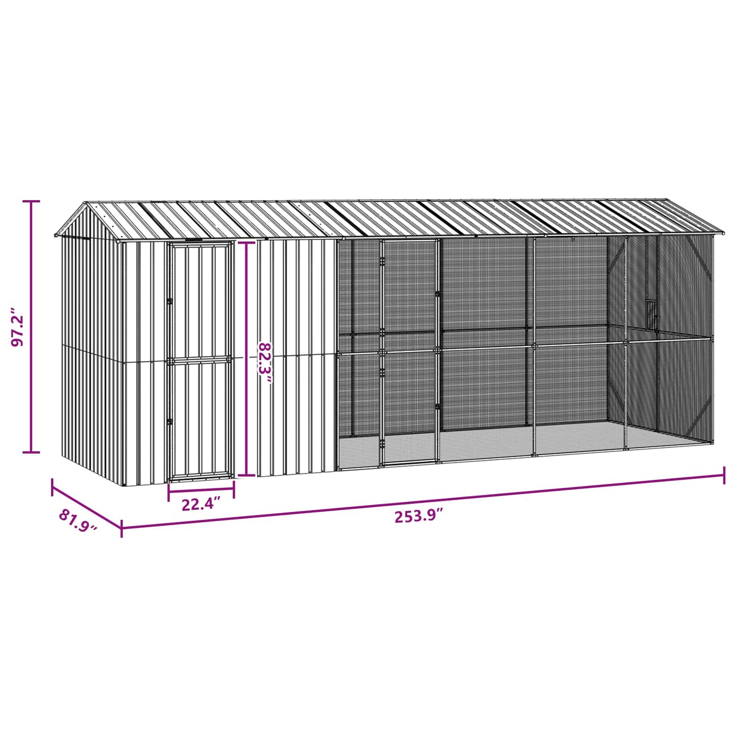 Bird Cage Anthracite 645 x 208 x 247 cm Galvanised Steel