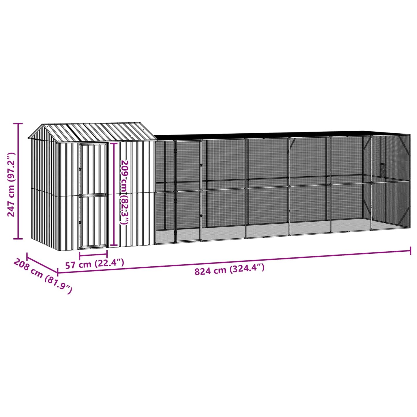 Bird Cage Anthracite 824 x 208 x 247 cm Galvanised Steel