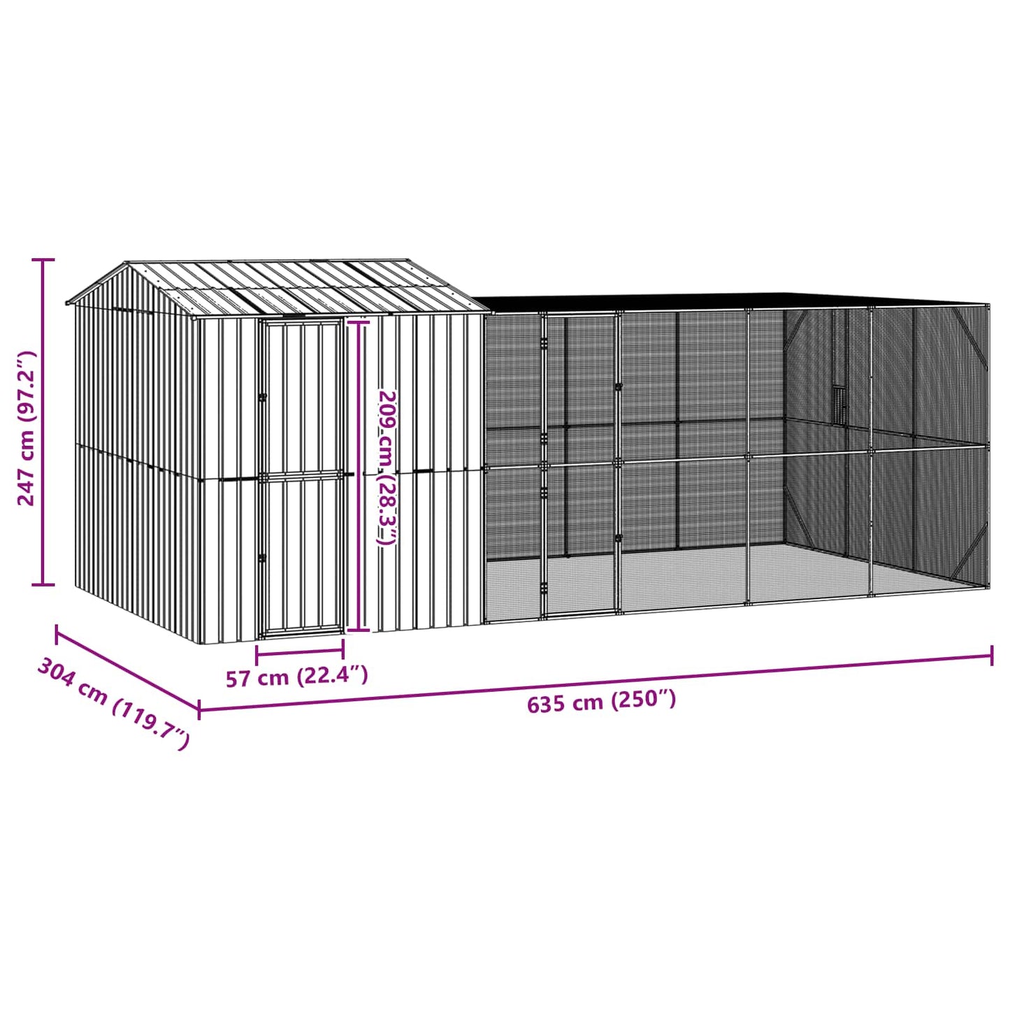 Bird Cage Anthracite 635 x 304 x 247 cm Galvanised Steel