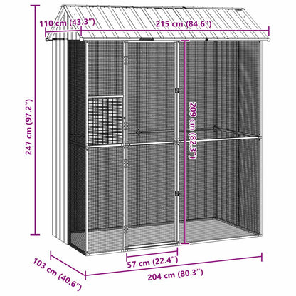 Bird Cage with Storage Grey 215 x 110 x 247 cm Galvanised Steel
