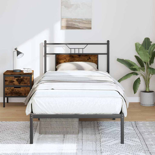 Bed Frame without Mattress Smoked Oak 75x190 cm Small Single Engineered Wood
