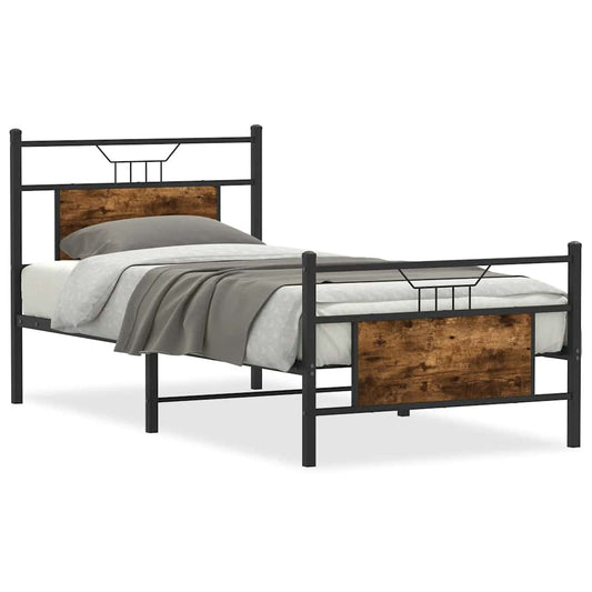 Bed Frame without Mattress Smoked Oak 75x190 cm Small Single Engineered Wood