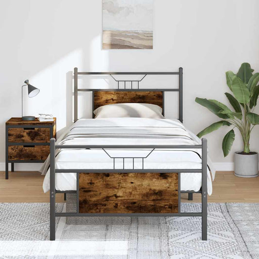 Bed Frame without Mattress Smoked Oak 75x190 cm Small Single Engineered Wood