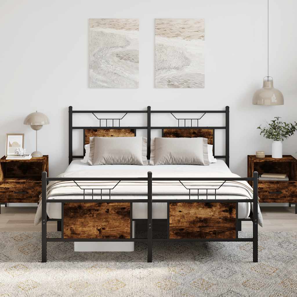 Bed Frame without Mattress Smoked Oak 150x200 cm King Size Engineered Wood