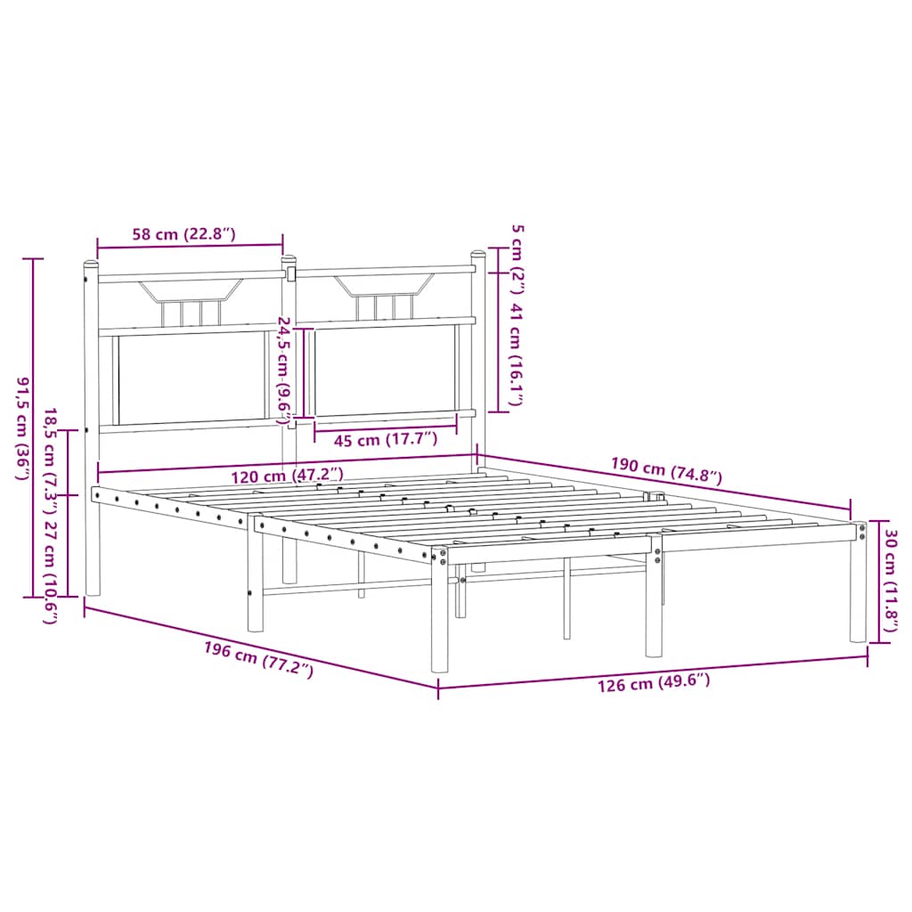 Bed Frame without Mattress Sonoma Oak 120x190 cm Small Double Engineered Wood