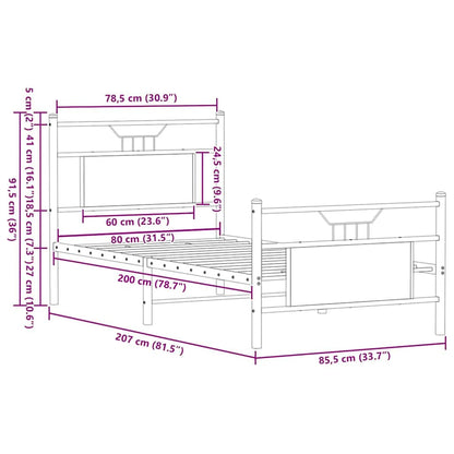 Bed Frame without Mattress Brown Oak 80x200 cm Engineered Wood