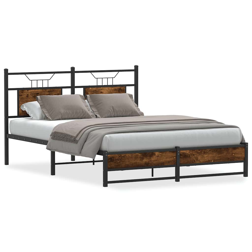 Bed Frame without Mattress Smoked Oak 150x200 cm King Size Engineered Wood