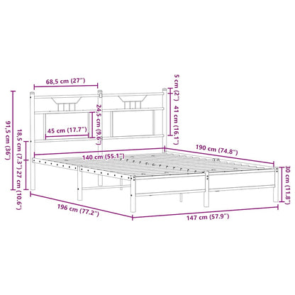 Bed Frame without Mattress Sonoma Oak 140x190 cm Engineered Wood
