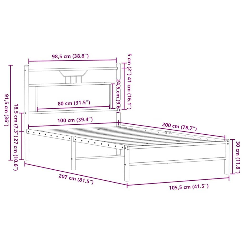 Bed Frame without Mattress Brown Oak 100x200 cm Engineered Wood