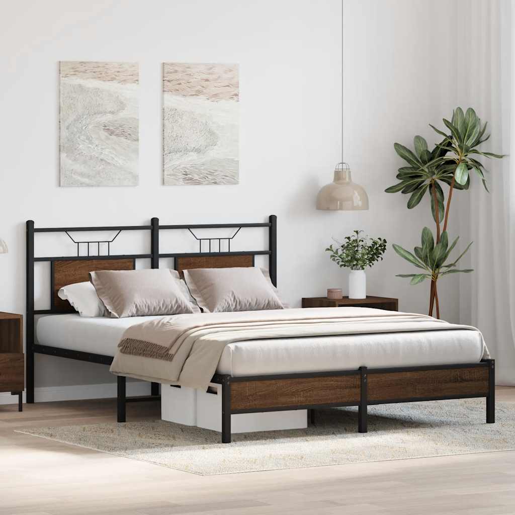 Bed Frame without Mattress Brown Oak 140x190 cm Engineered Wood