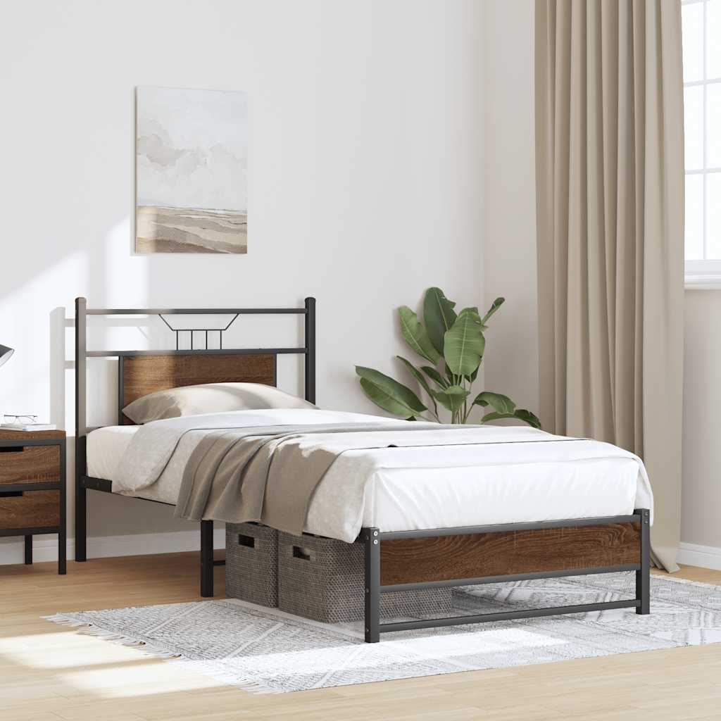 Bed Frame without Mattress Brown Oak 90x200 cm Engineered Wood