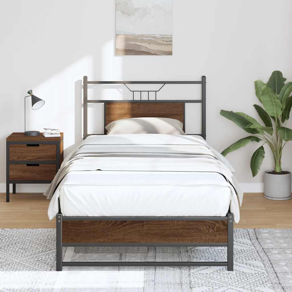 Bed Frame without Mattress Brown Oak 90x200 cm Engineered Wood