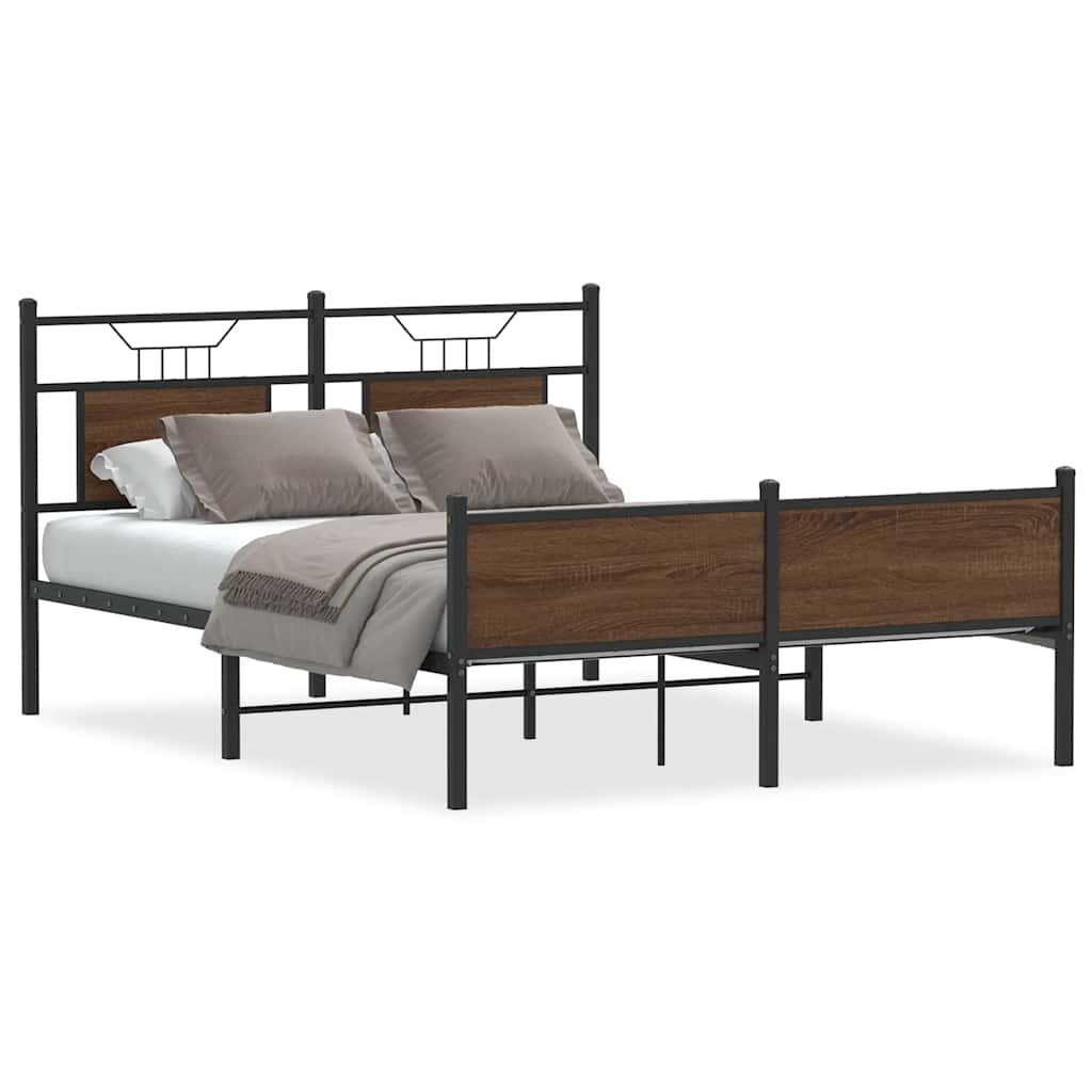 Bed Frame without Mattress Brown Oak 140x190 cm Engineered Wood