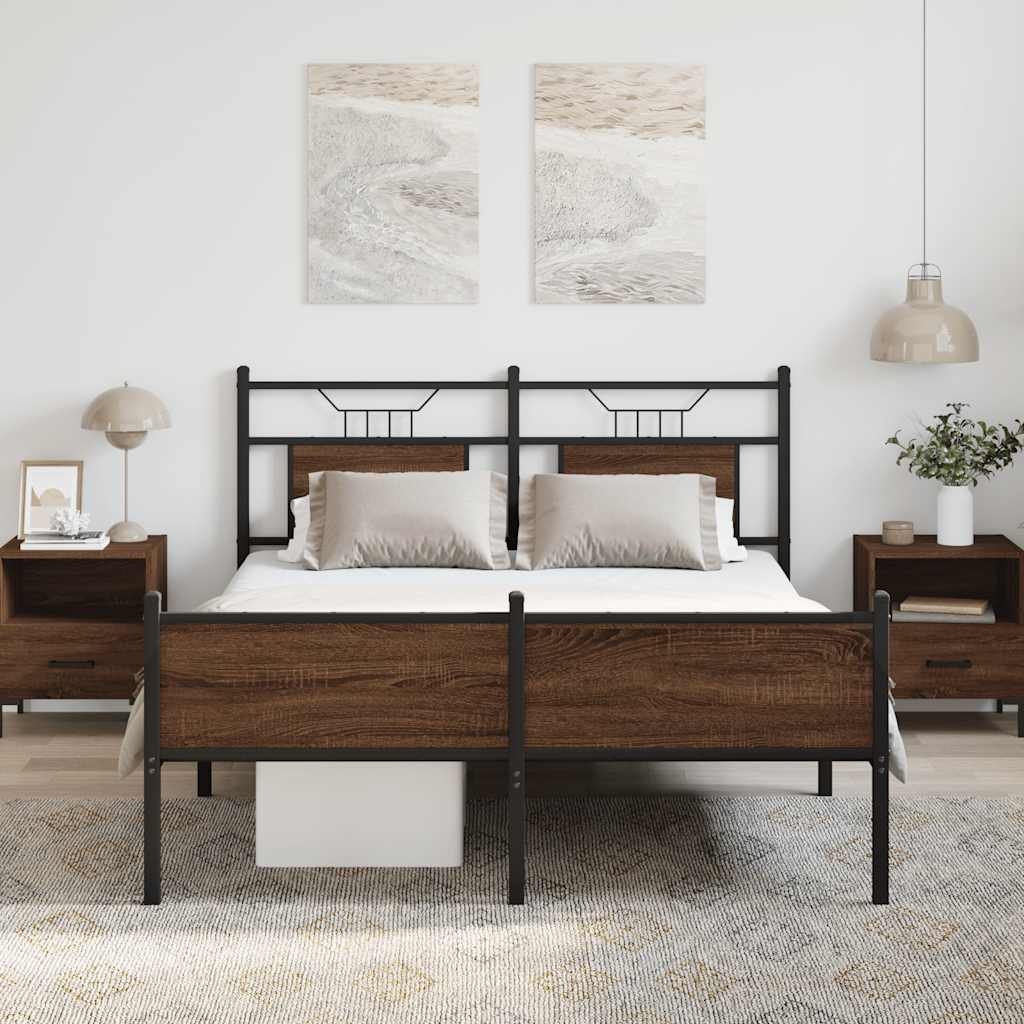 Bed Frame without Mattress Brown Oak 140x190 cm Engineered Wood