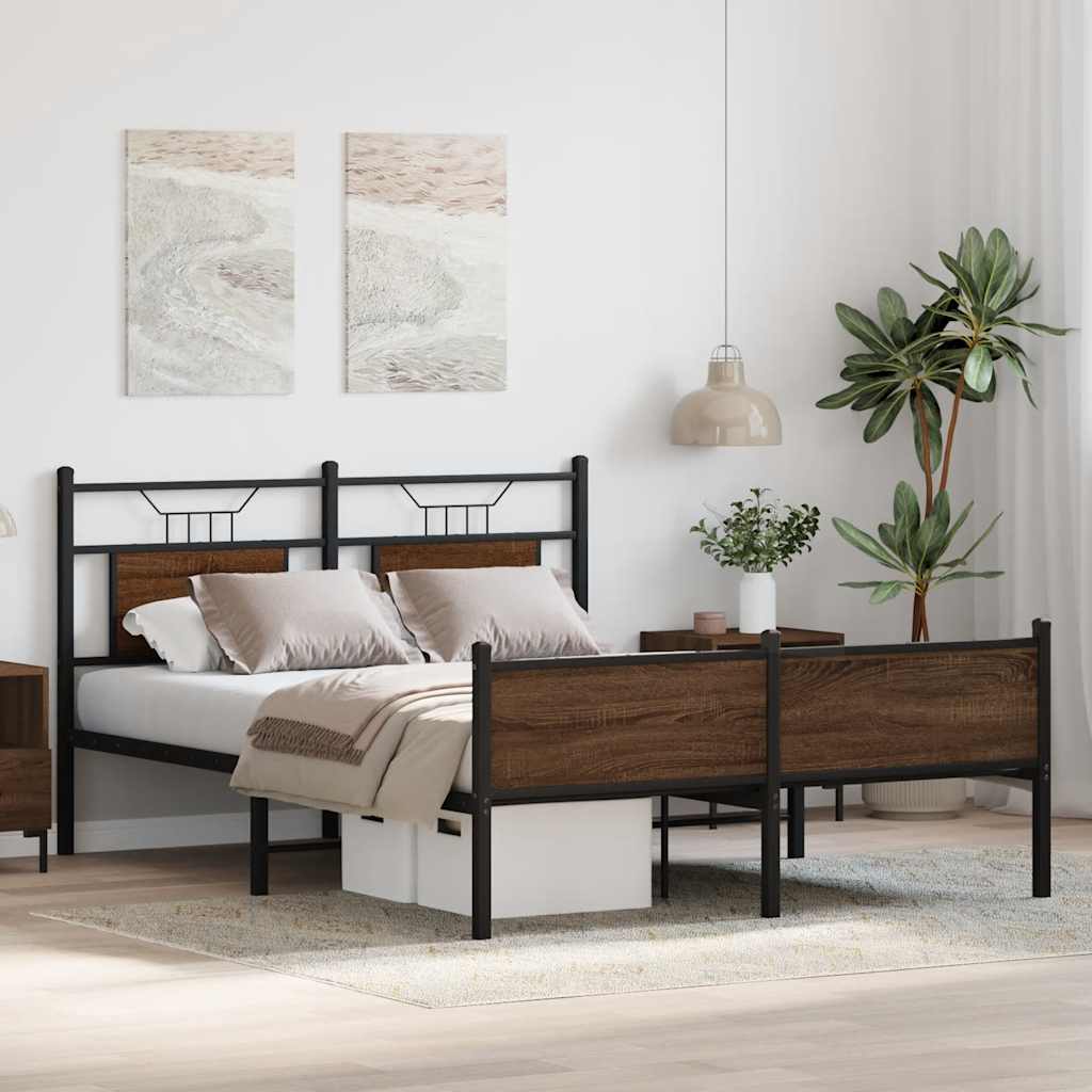 Bed Frame without Mattress Brown Oak 140x190 cm Engineered Wood
