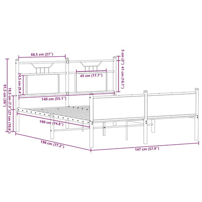 Bed Frame without Mattress Brown Oak 140x190 cm Engineered Wood