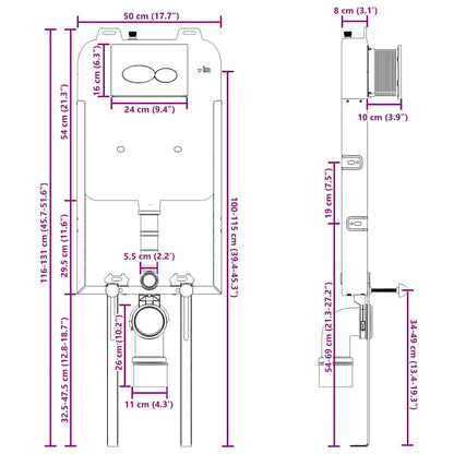 Cistern Frame Height Adjustable White 50 x 8 x 131 cm Steel