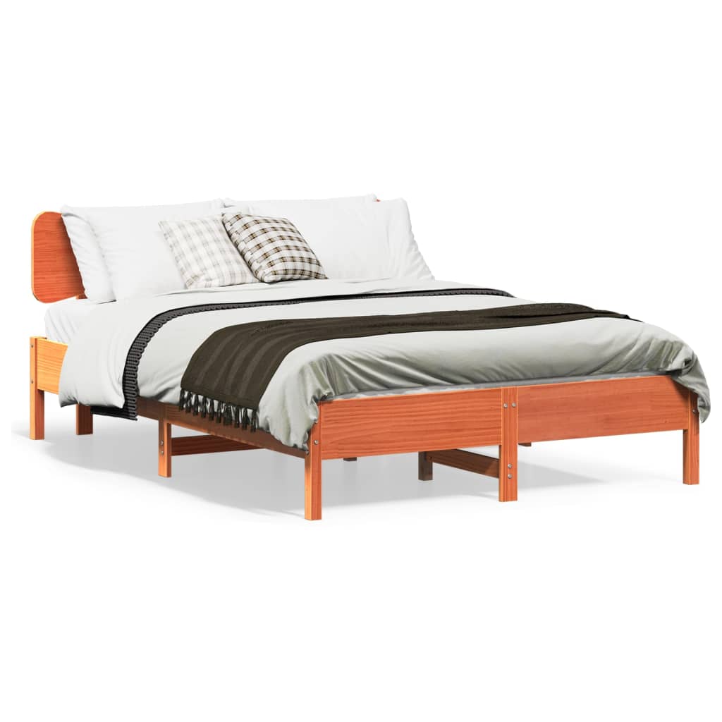 Bed Frame without Mattress Wax Brown 140x200 cm Solid Wood Pine