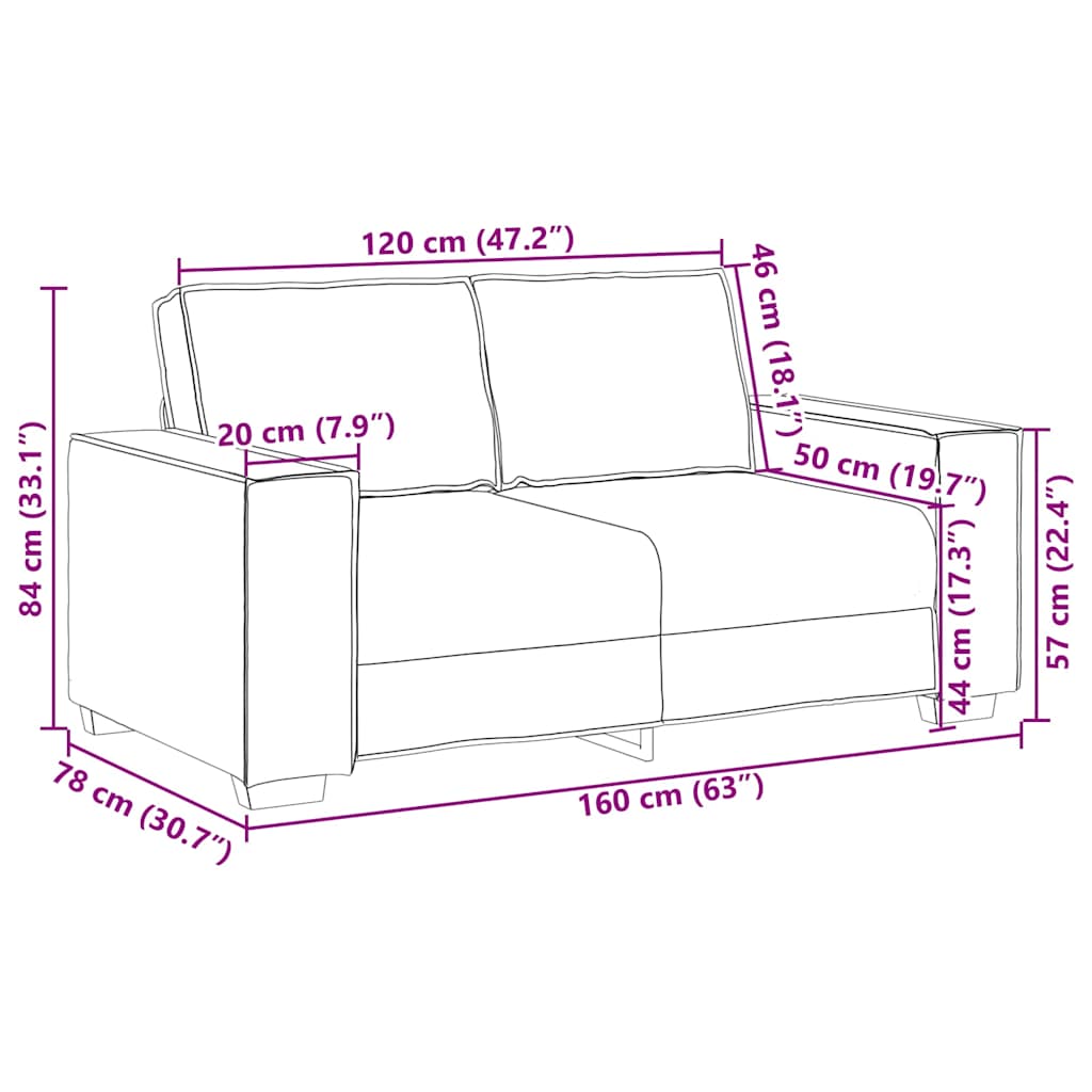 2-Seater Sofa Black 63.0"x30.7"x33.1" Fabric
