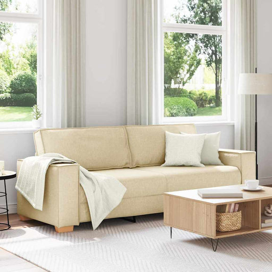 3-Seater Sofa with Cushion Cream 220 x 78 x 84 cm Fabric