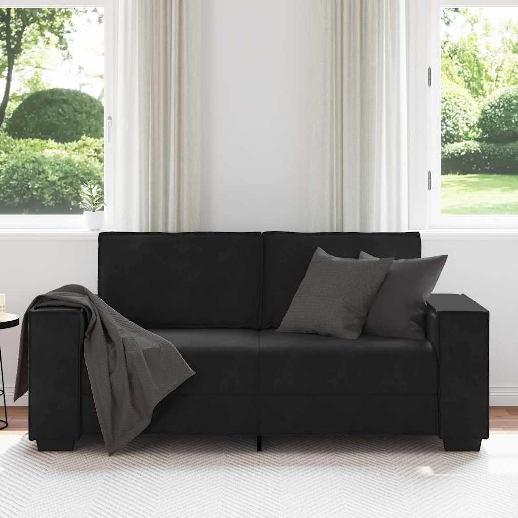 2-seater Sofa Black Velvet, Metal, Plywood, Solid wood