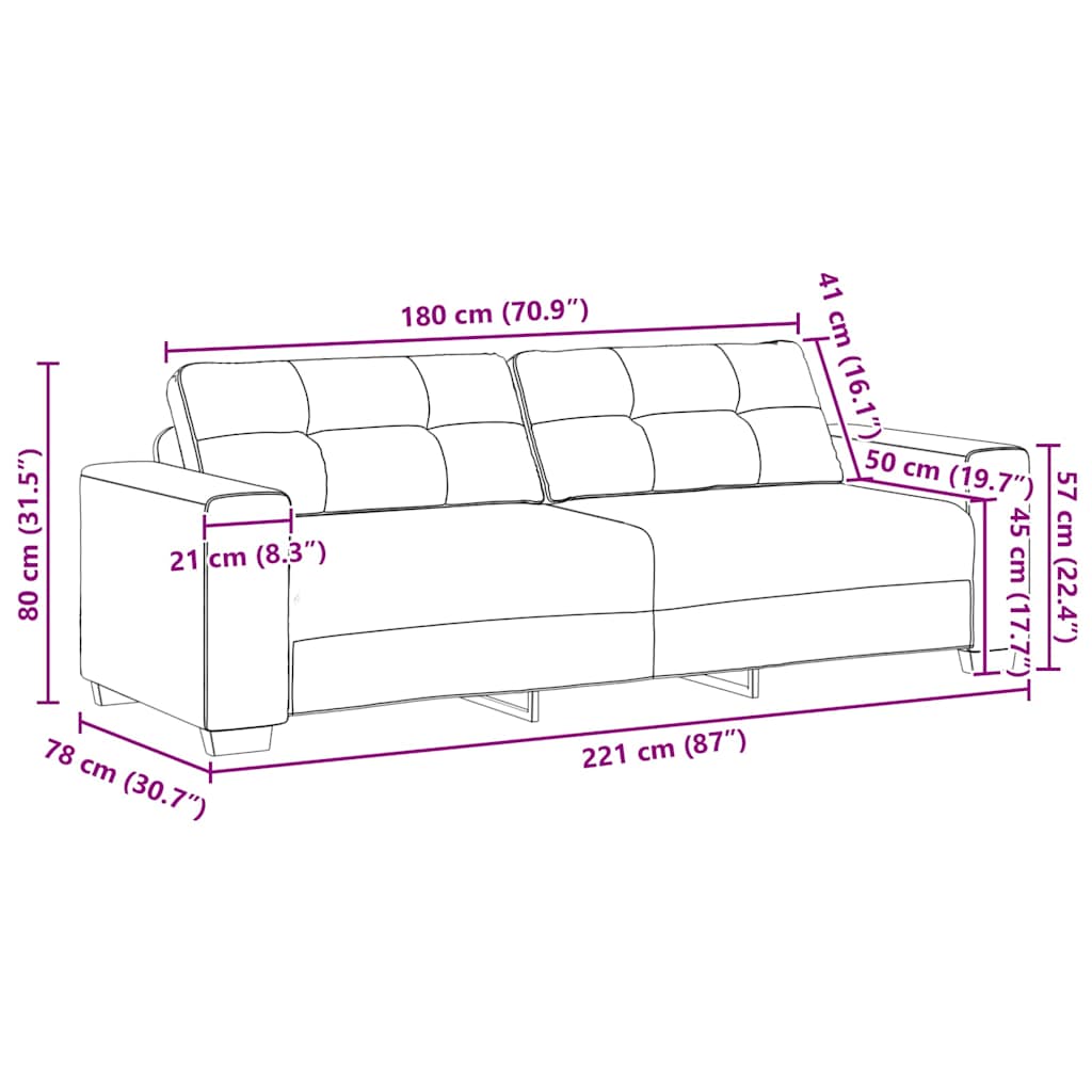 3-Seater Sofa Black 86.6x30.7x31.5" Fabric