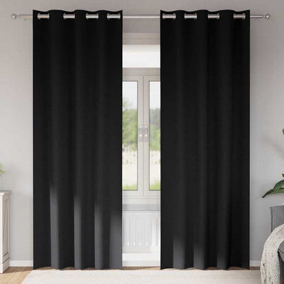 Blackout Curtains with Rings 2 pcs Black 225 x 140 cm Polyester