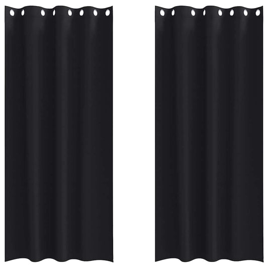 Blackout Curtains with Rings 2 pcs Black 245 x 140 cm Polyester
