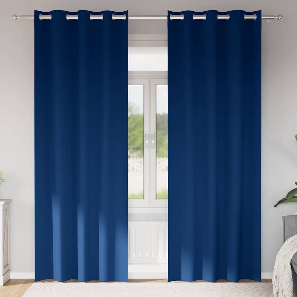 Blackout Curtains with Rings 2 pcs Dark Blue 225 x 140 cm