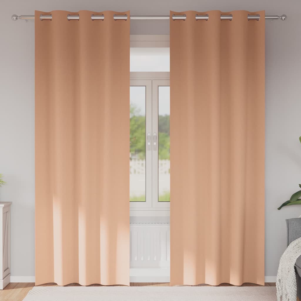 Blackout Curtains with Rings 2 pcs Light Brown 225 x 140 cm