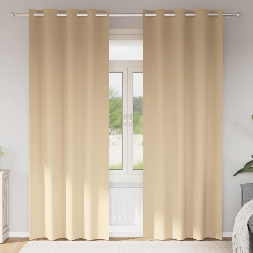 Blackout Curtains with Rings 2 pcs Cream 260 x 140 cm Polyester
