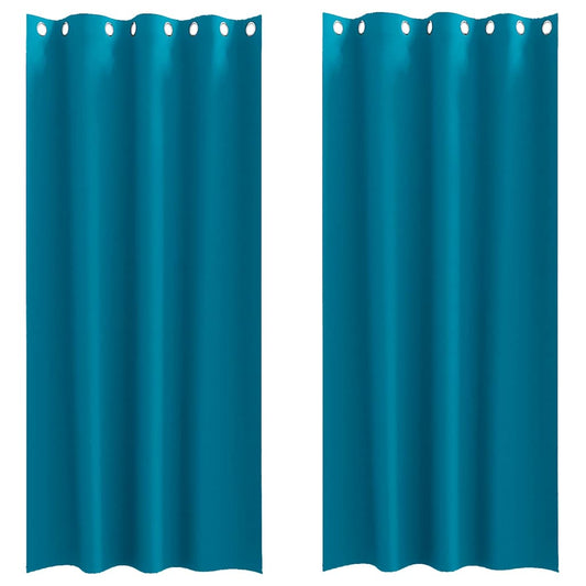 Blackout Curtains with Rings 2 pcs Turquoise 260 x 140 cm