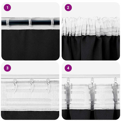 Blackout Curtains with Rings 2 pcs Black 175 x 140 cm Polyester