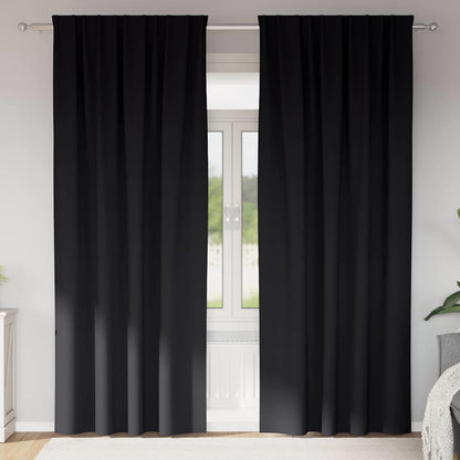 Blackout Curtains with Rings 2 pcs Black 225 x 140 cm Polyester
