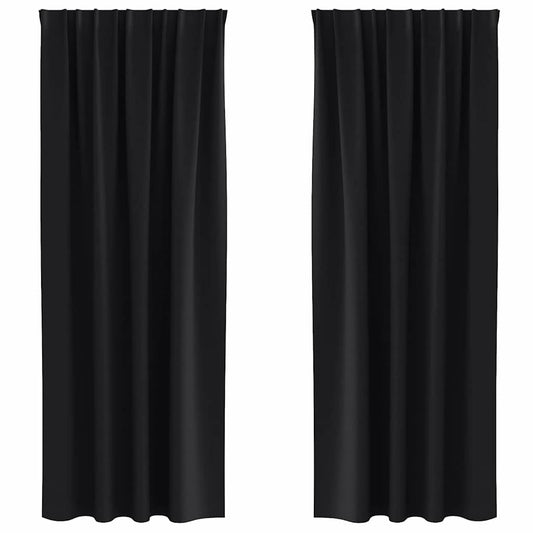 Blackout Curtains with Rings 2 pcs Black 225 x 140 cm Polyester