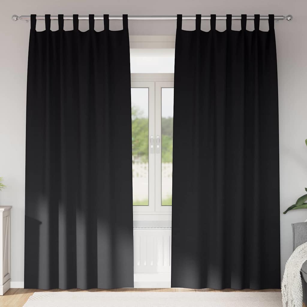 Blackout Curtains with Rings 2 pcs Black 225 x 140 cm Polyester