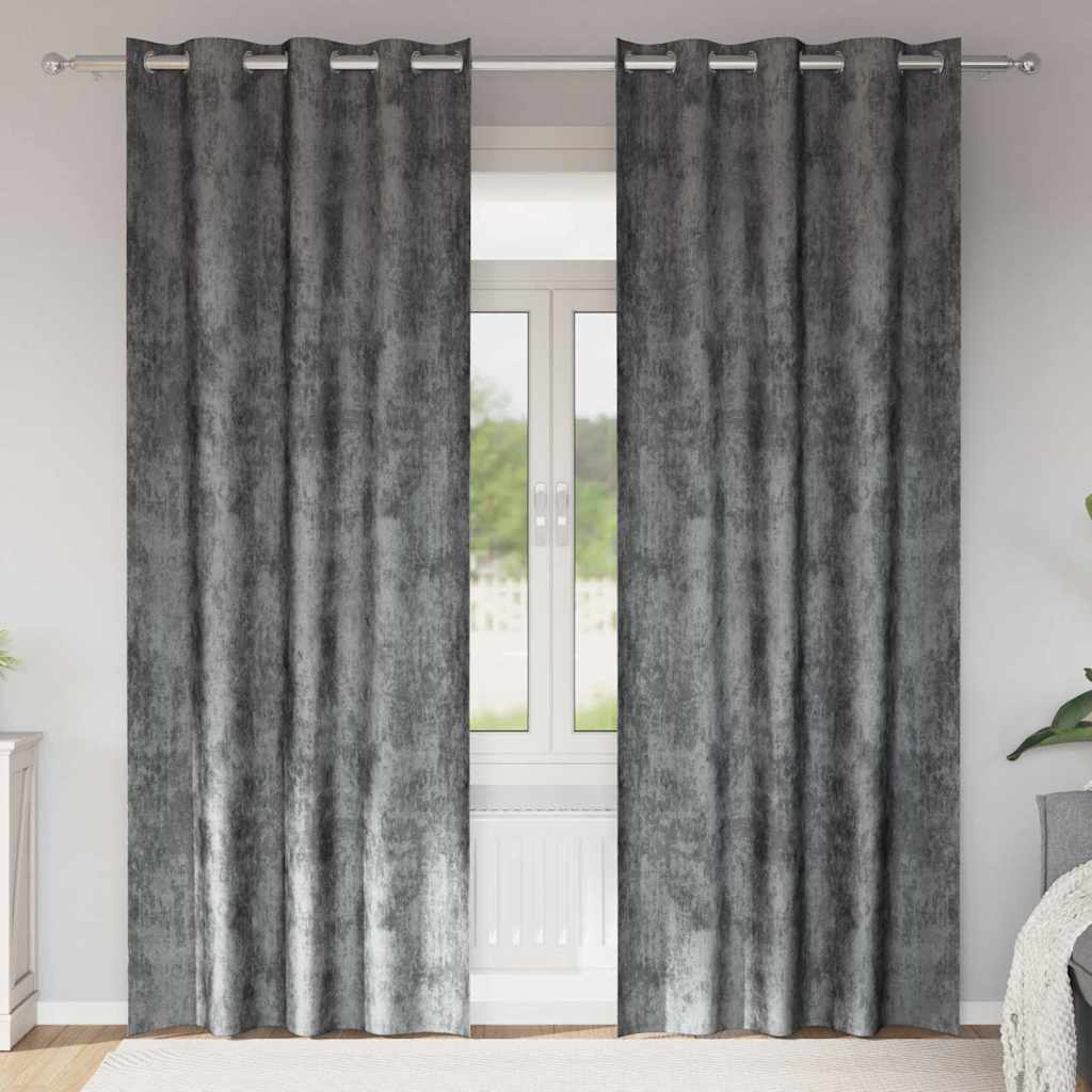 Velvet Curtains with Curtains 2 pcs Grey 245 x 140 cm Velvet