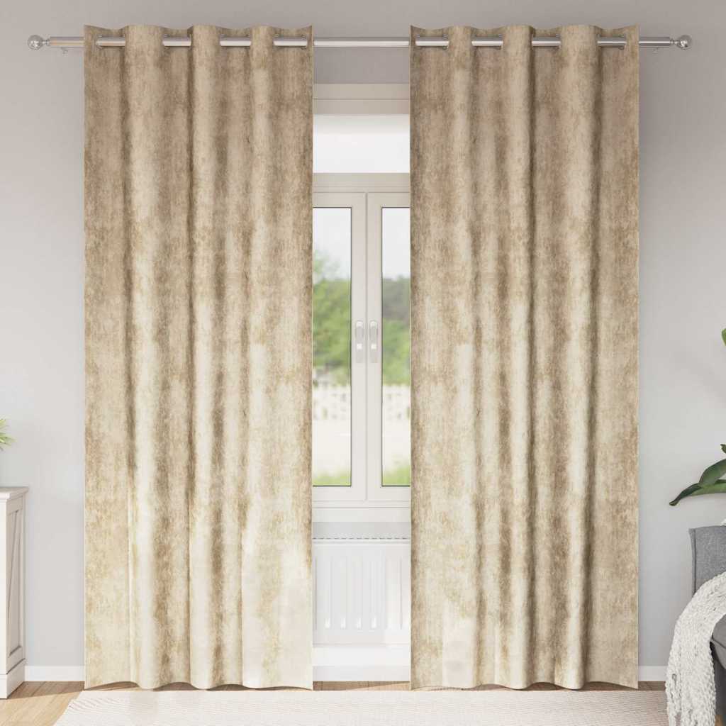 Velvet Curtains with Curtains 2 pcs Cream 225 x 140 cm Velvet