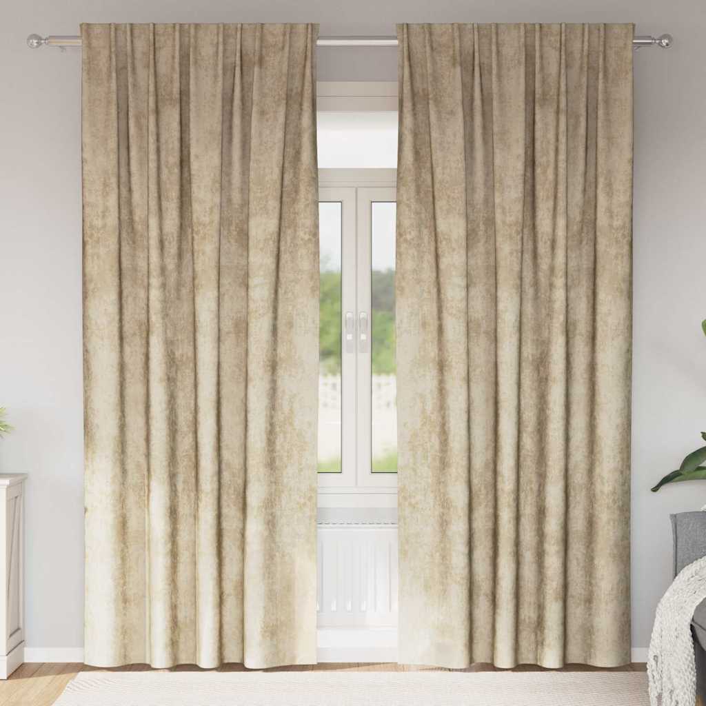 Velvet Curtains with Curtains 2 pcs Cream 225 x 140 cm Velvet