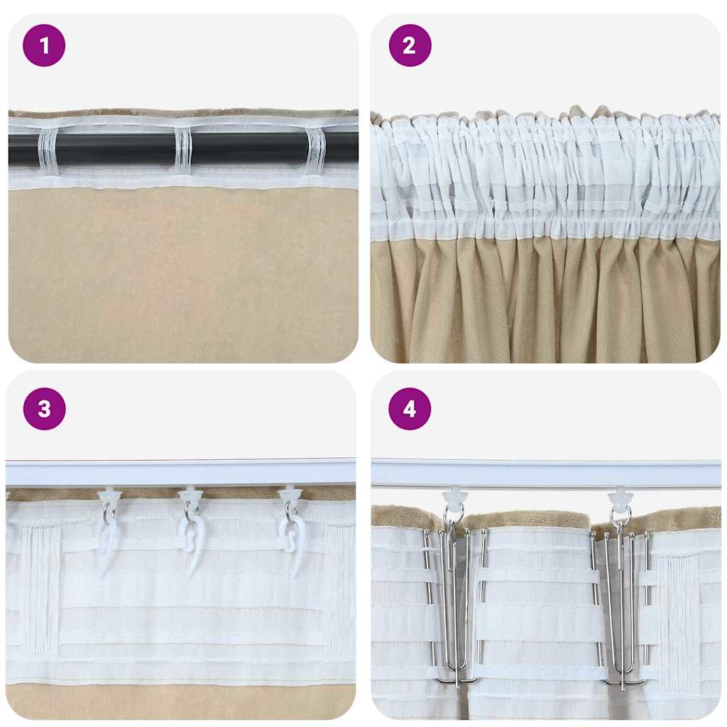 Velvet Curtains with Curtains 2 pcs Cream 260 x 140 cm Velvet