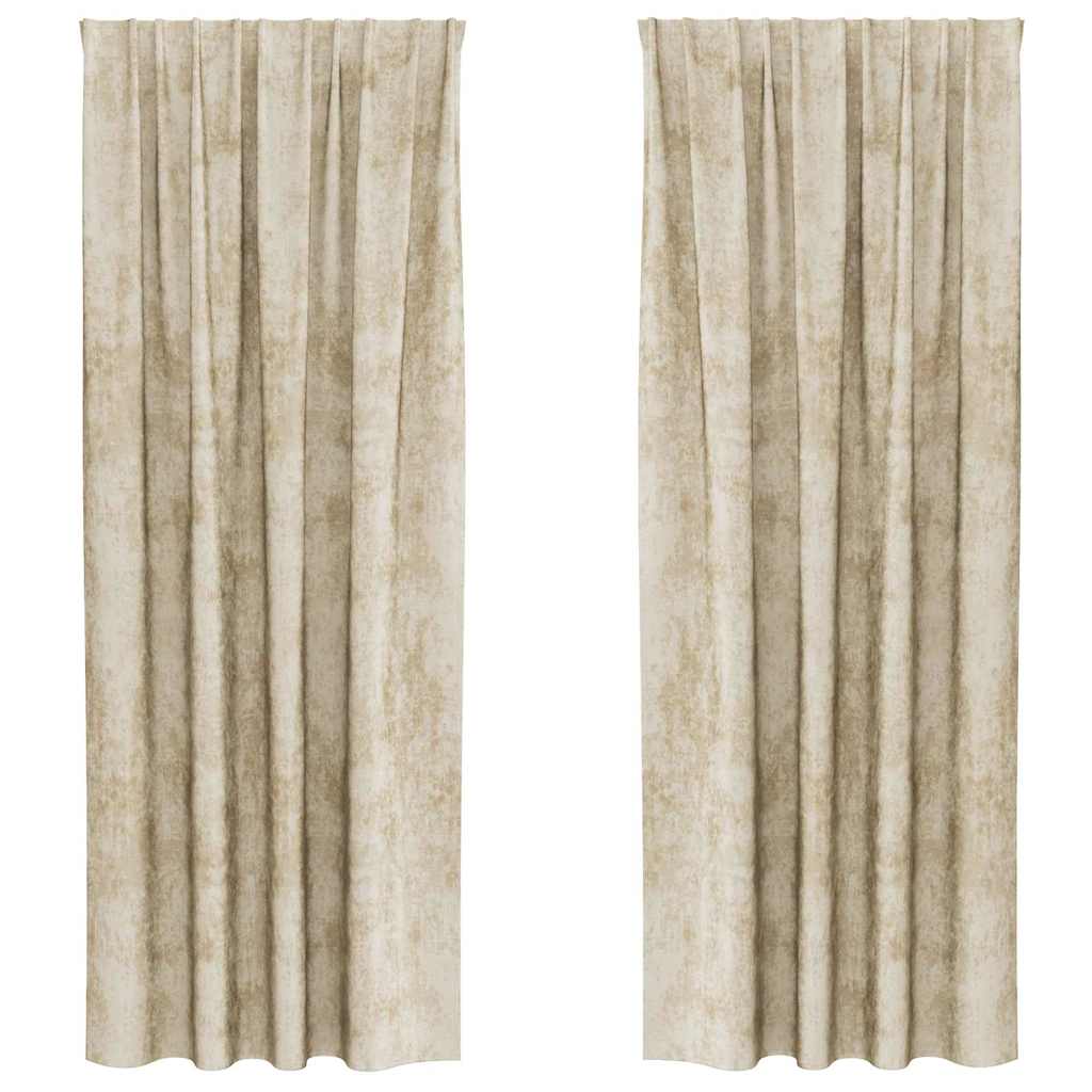 Velvet Curtains with Curtains 2 pcs Cream 260 x 140 cm Velvet