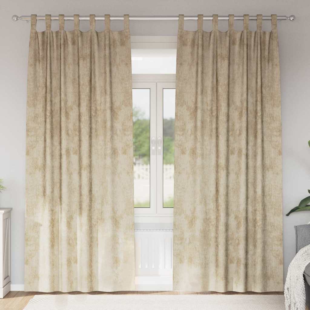 Velvet Curtains with Curtains 2 pcs Cream 245 x 140 cm Velvet