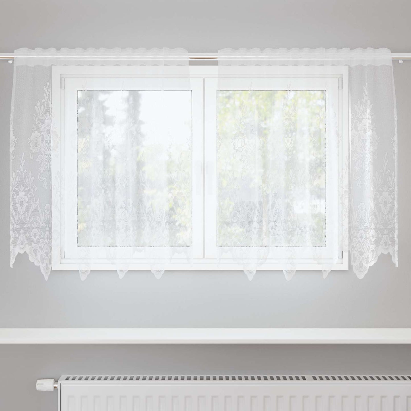Lace Curtain with Curtains Floral White 80 x 150 cm Polyester