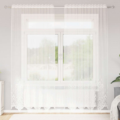 Lace Curtain with Curtains Floral White 200 x 150 cm Polyester