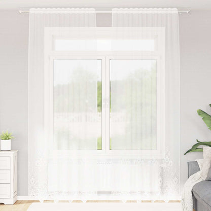 Lace Curtain with Curtains Floral White 300 x 150 cm Polyester