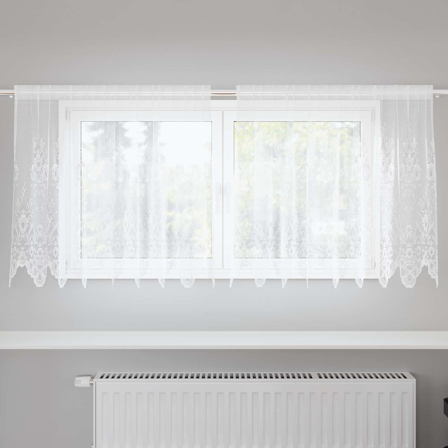 Lace Curtain with Curtains Floral White 80 x 200 cm Polyester