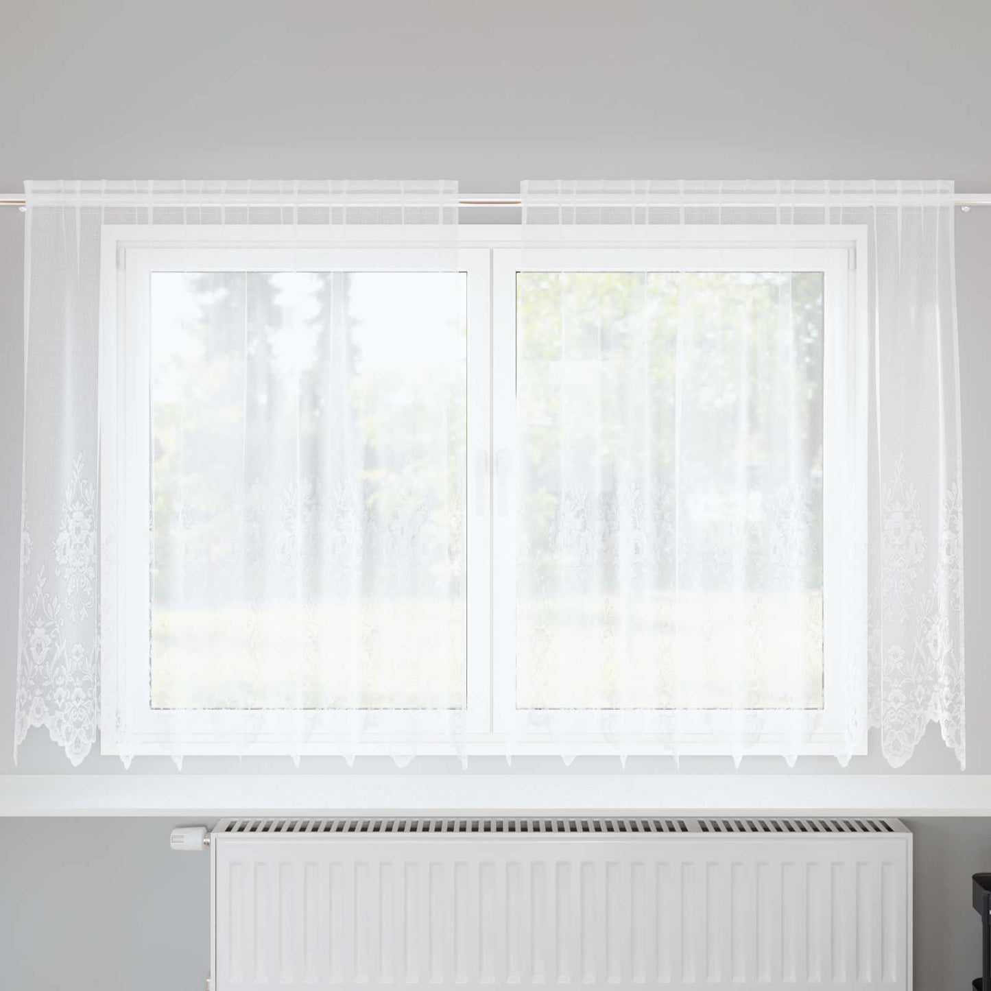 Lace Curtain with Curtains Floral White 140 x 200 cm Polyester
