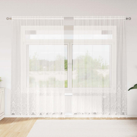 Lace Curtain White 245 x 200 cm Polyester
