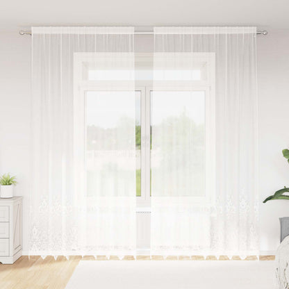 Lace Curtain with Curtains Floral White 300 x 200 cm Polyester