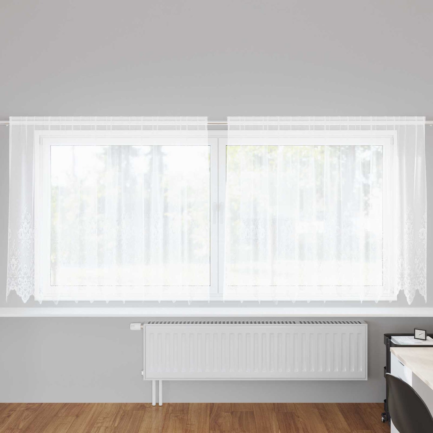 Lace Curtain with Curtains Floral White 180 x 300 cm Polyester